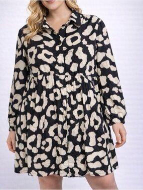 Women’s Plus Size Black and Cream Animal Print Dress - Size 3X
